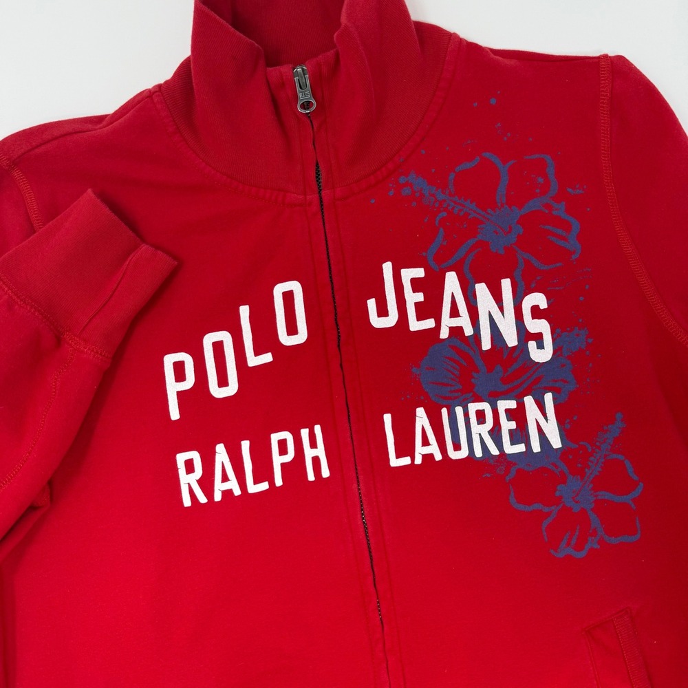 Polo Jeans Ralph Lauren Red Hibiscus Flower Print Women's Track Jacket‎ Large